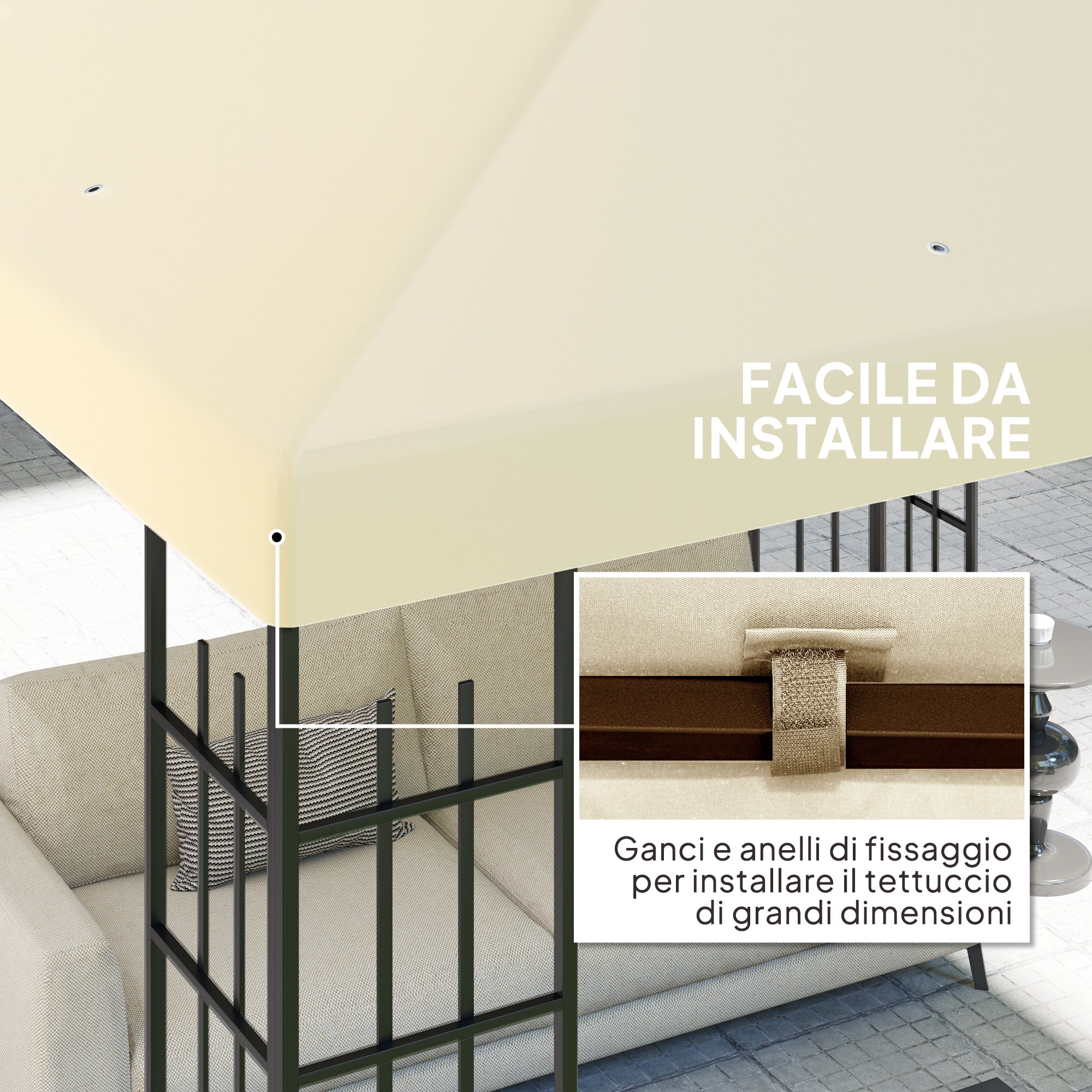 3x3m 600D Oxford Fabric Garden Gazebo Cover with Drainage Holes, Cream White