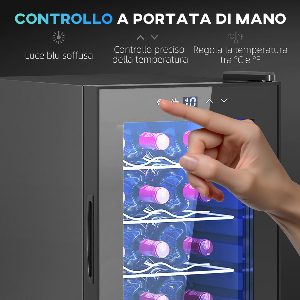 Wine Cooler Refrigerator for 15 Bottles, 44L Capacity, with Temperature Control and Adjustable Shelves, Black