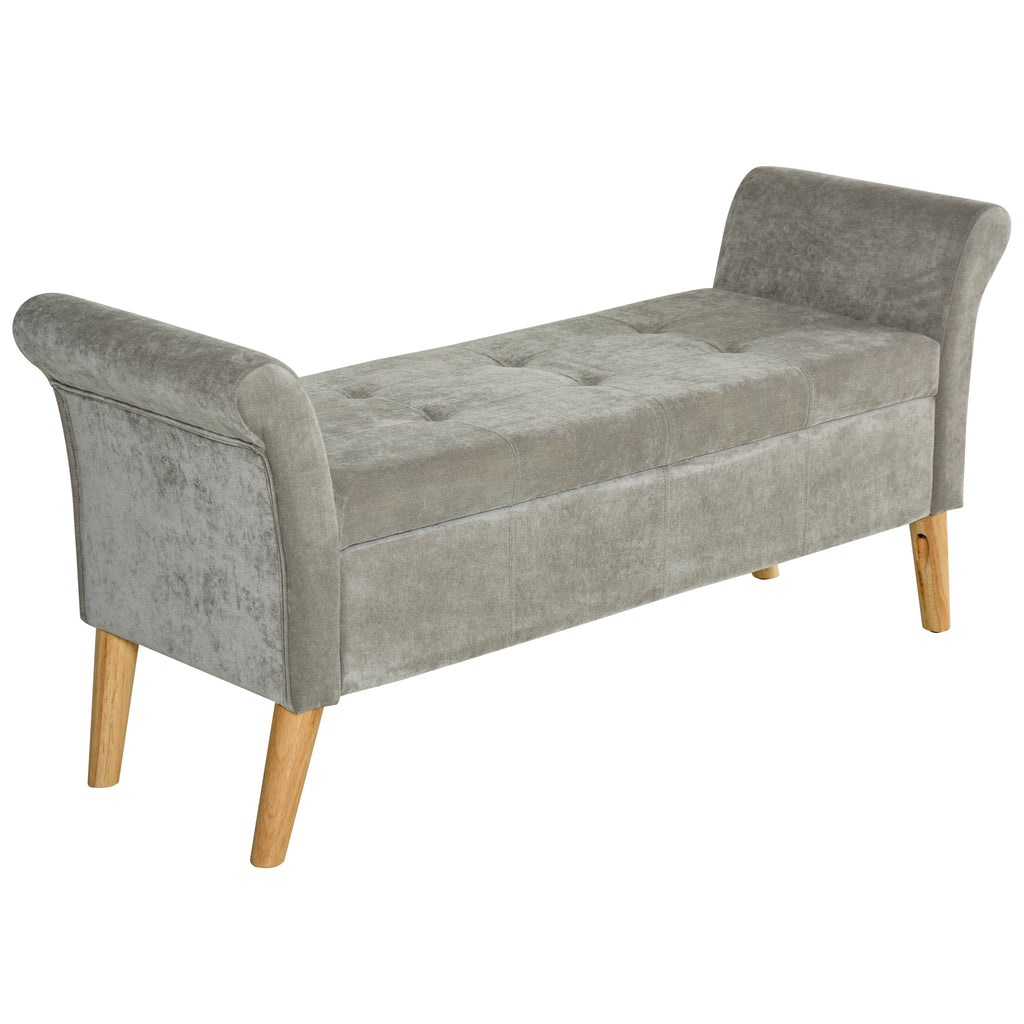 Vintage Style Storage Bench, Upholstered Pouf, Entryway and Bedroom Bench with Armrests, Grey