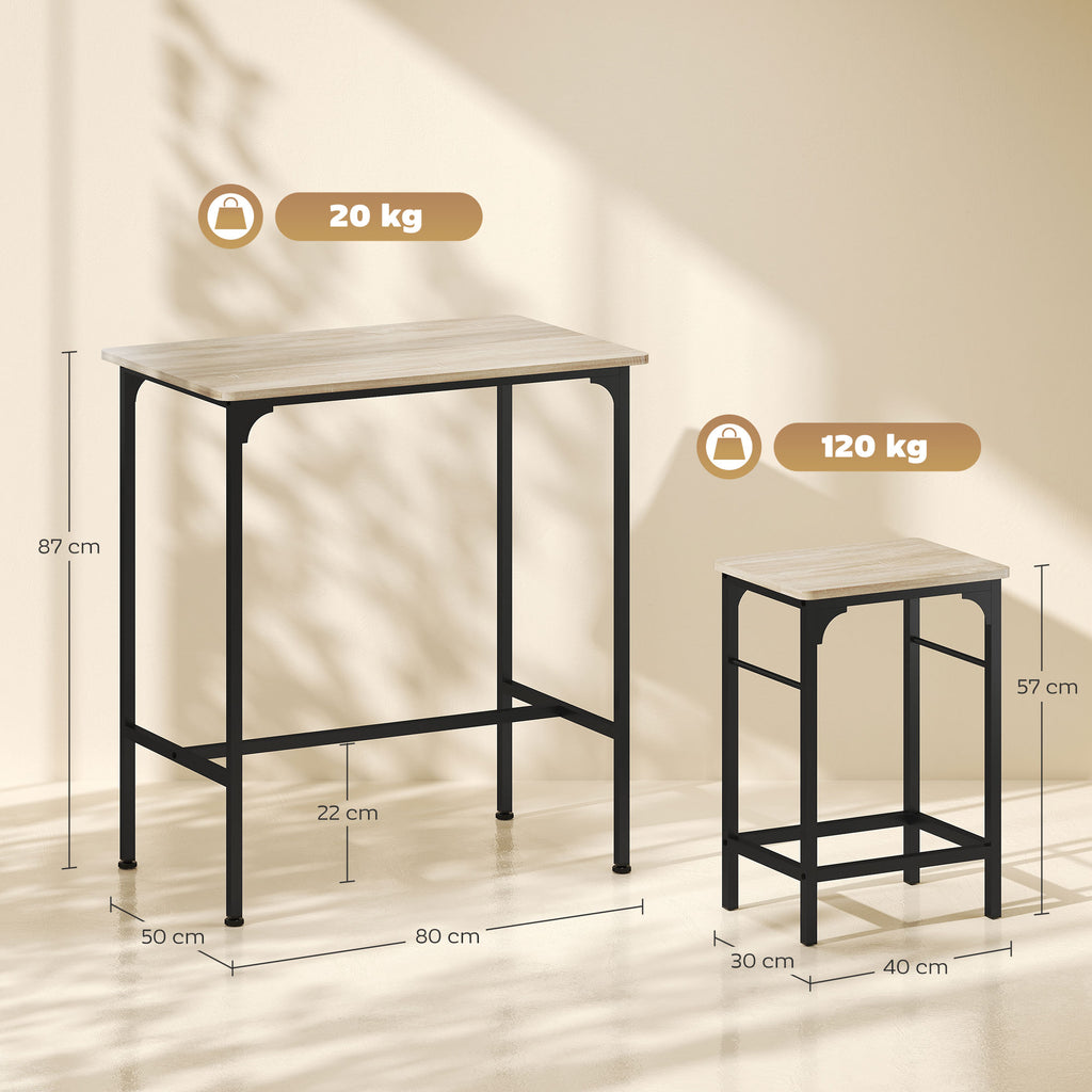3 Piece Bar Furniture with Kitchen Table and 2 Bar Stools in Wood and Steel, Wood and Black Color