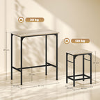 3 Piece Bar Furniture with Kitchen Table and 2 Bar Stools in Wood and Steel, Wood and Black Color