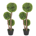 HOMCOM Set of 2 Artificial Boxwood Plants with 3 Balls, with Pot and Reinforced Bottom, Height 90 cm, for Indoor and Outdoor Use