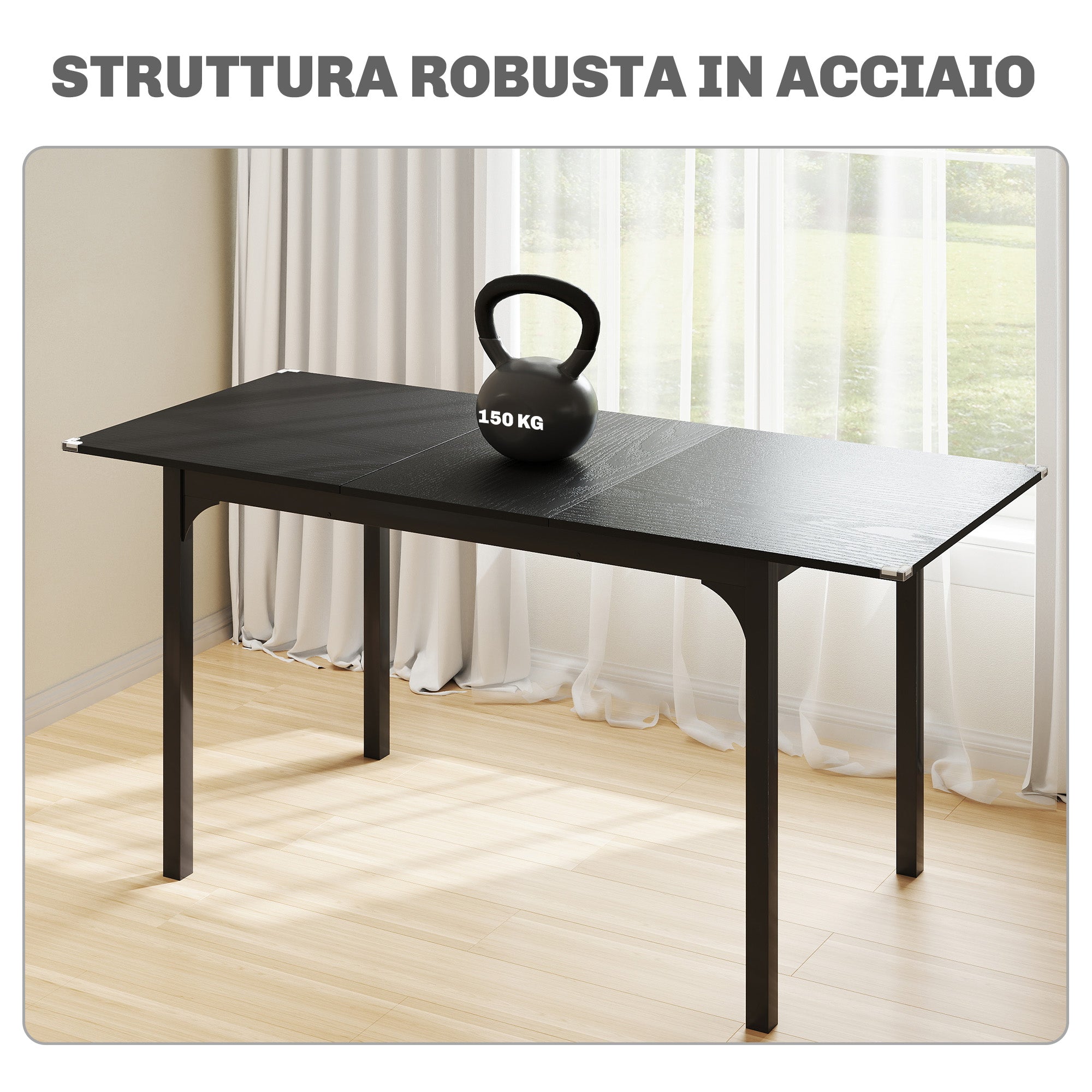 Extendable Table 4-6 Seater Expandable 120-160cm with Steel Legs, Black