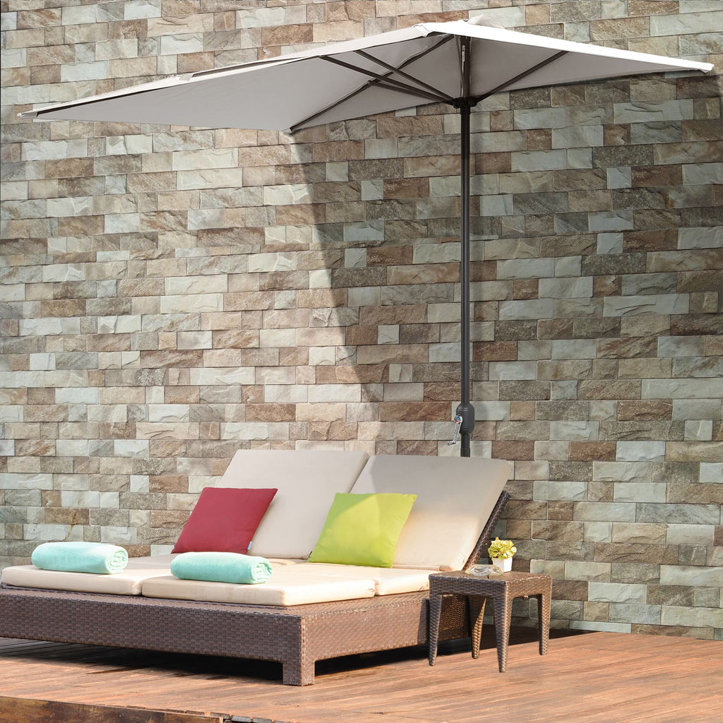 Space-saving Mezzaluna Wall Parasol with Crank Opening, Cream - Borgè