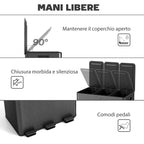 20L 3-Section Rubbish Bin with Silent Closure, Stainless Steel and PP, 61.9 x 36.6 x 56.7 cm, Black