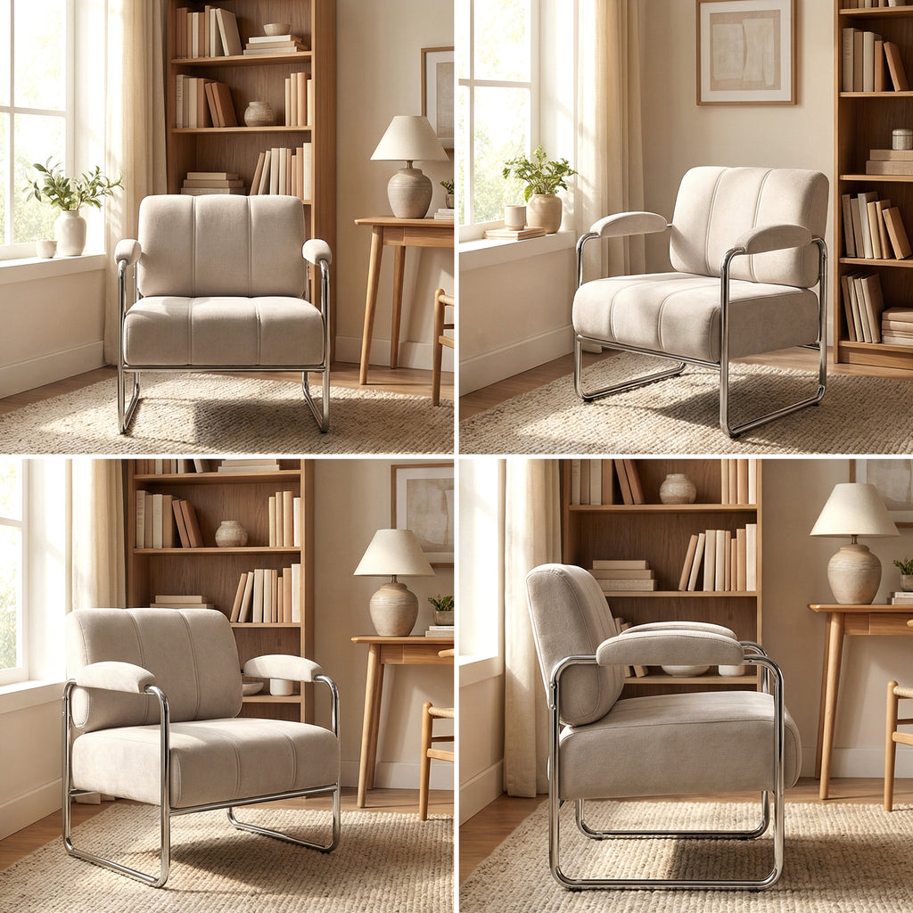 Soft Chenille Living Room Armchair and Bedroom Chair, Beige