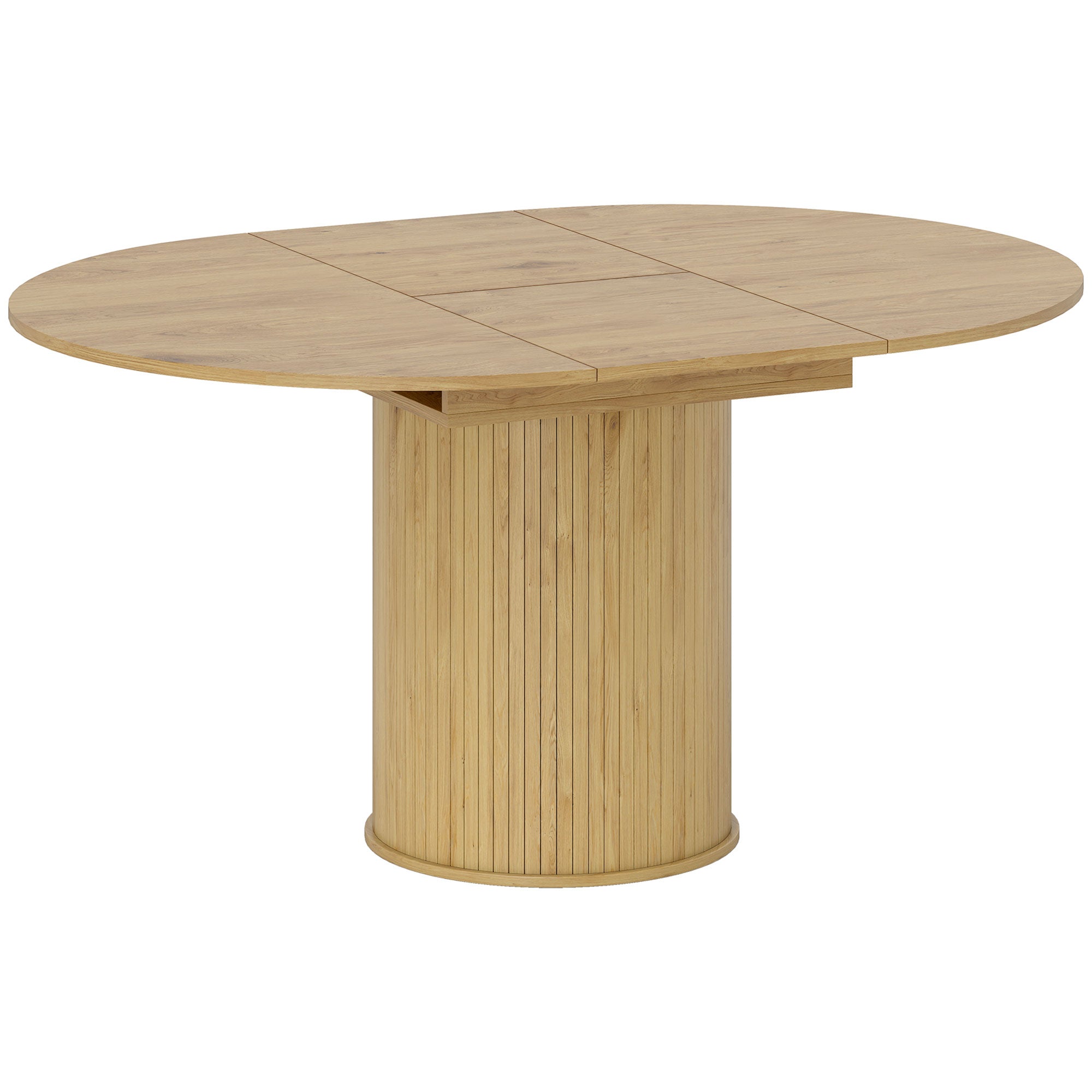 Expandable Round to Oval Pedestal Table for 6-8 People, Wood and Steel, Wood Color