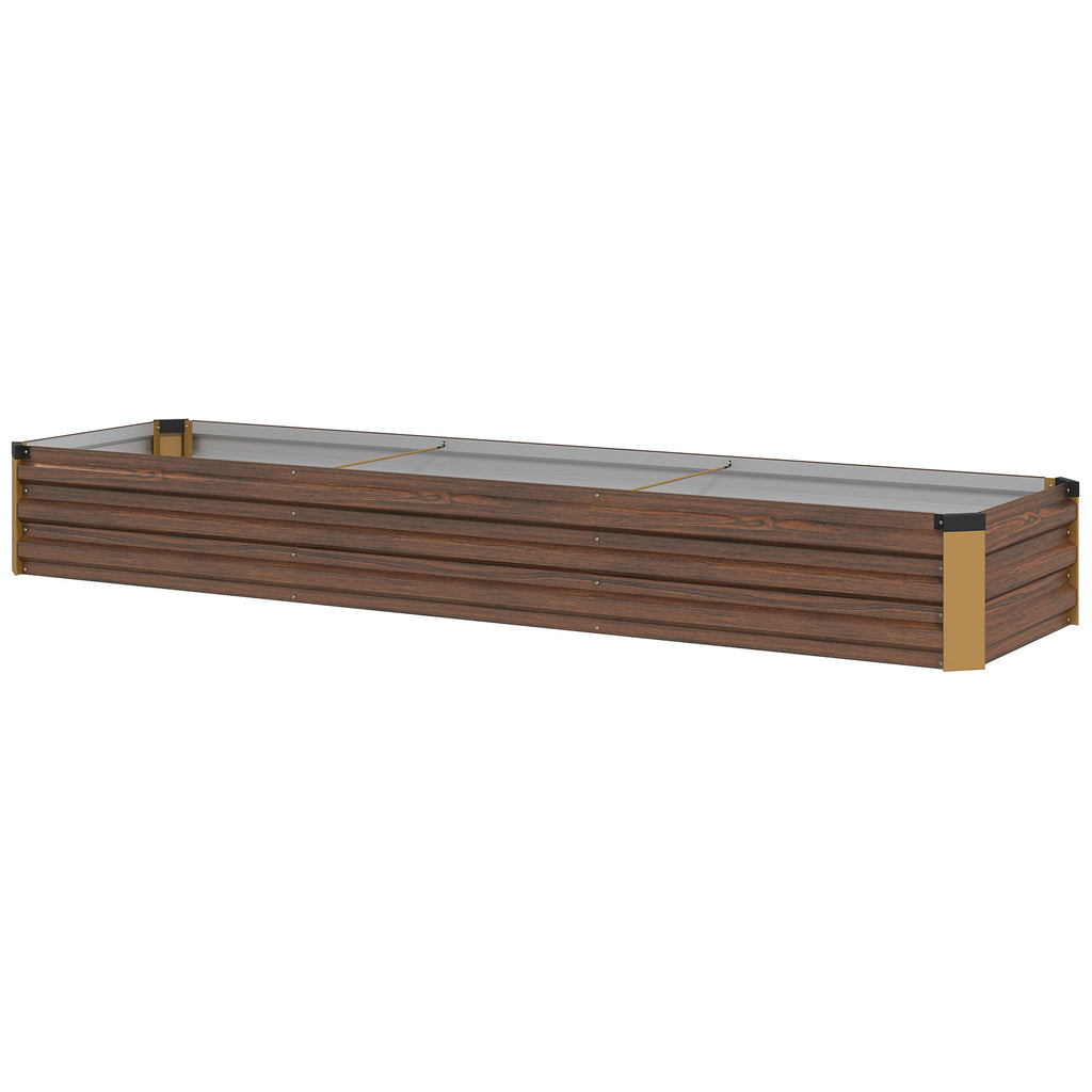 Outsunny 405L Open Bottom Metal Raised Planter, 240x60x30cm, Dark Wood Color