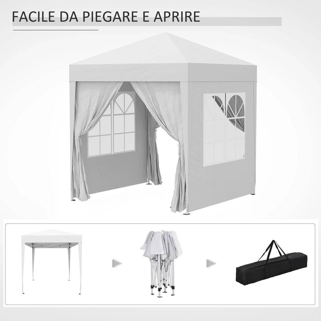 2x2m Pop Up Folding Gazebo with 4 Removable Walls in Polyester and Steel, White - Borge' Group Limited