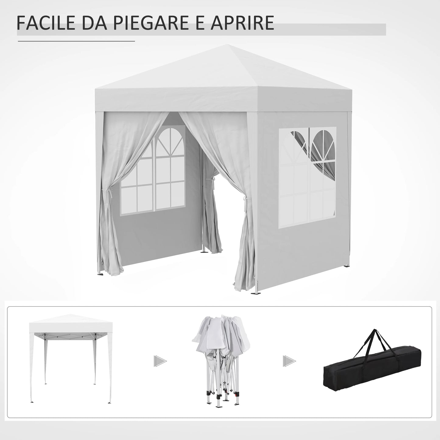 2x2m Pop Up Folding Gazebo with 4 Removable Walls in Polyester and Steel, White