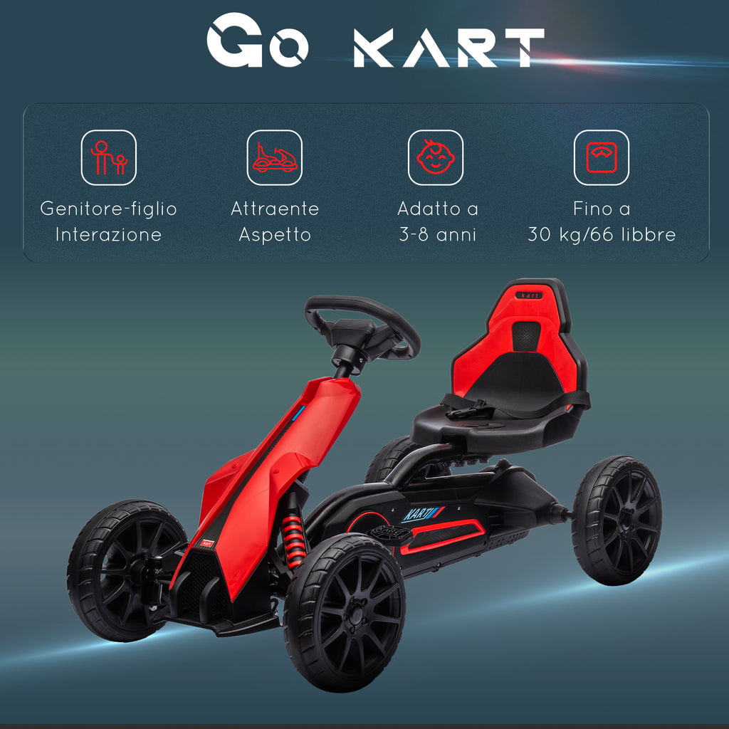 Pedal Go Kart for Kids Ages 3-8 with Adjustable Seat and EVA Wheels, 100x58x58.5 cm, Red and Black