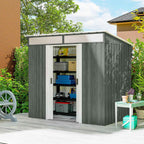 Outsunny Garden Shed with Sliding Doors and Steel Flooring, 195x122x181.5 cm, Light Grey