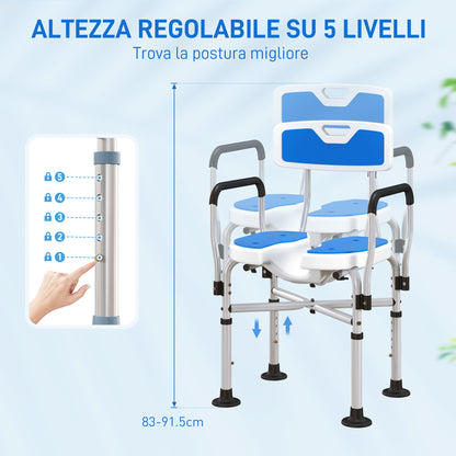 Shower Chair with Grooved Seat, Height Adjustable and Non-Slip Feet, Blue