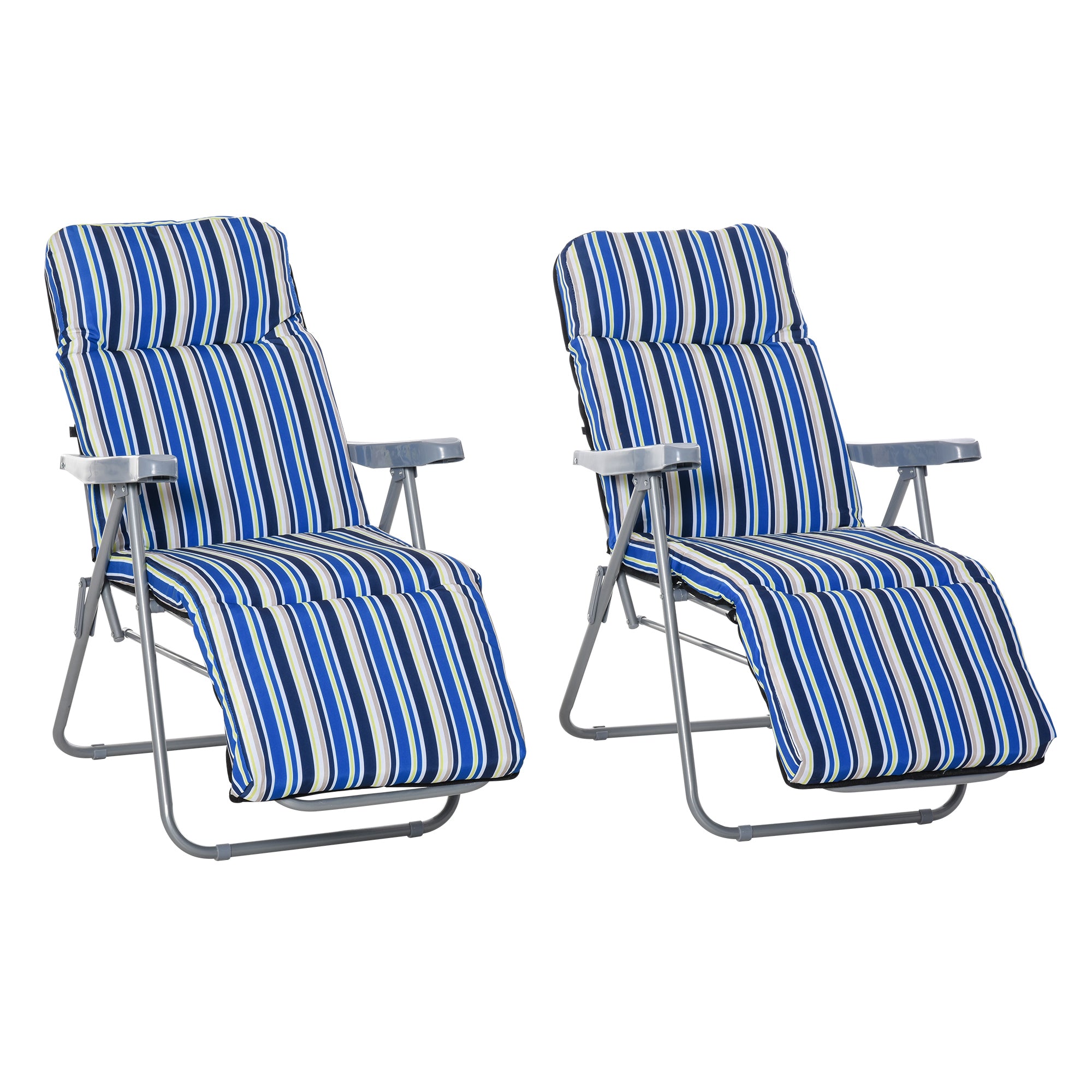 Outsunny Set of 2 Folding Deck Chairs with 5-Level Adjustable Backrest ...
