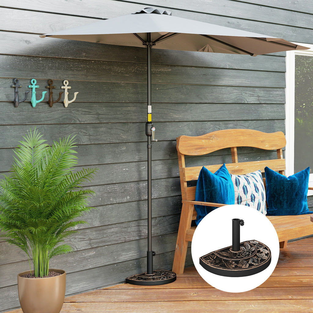 Half-Moon Umbrella Base Ø38 mm and Ø48 mm with Crank Handle, Resin Umbrella Base, 50x31x32 cm, Bronze