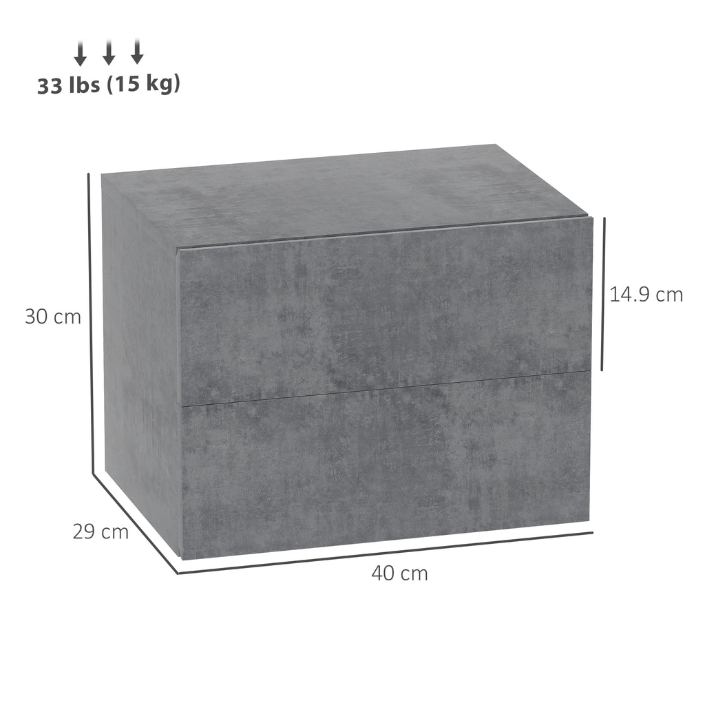 Set of 2 Floating Bedside Tables with 2 Drawers Modern and Space-Saving, 40x29x30 cm, Cement Grey
