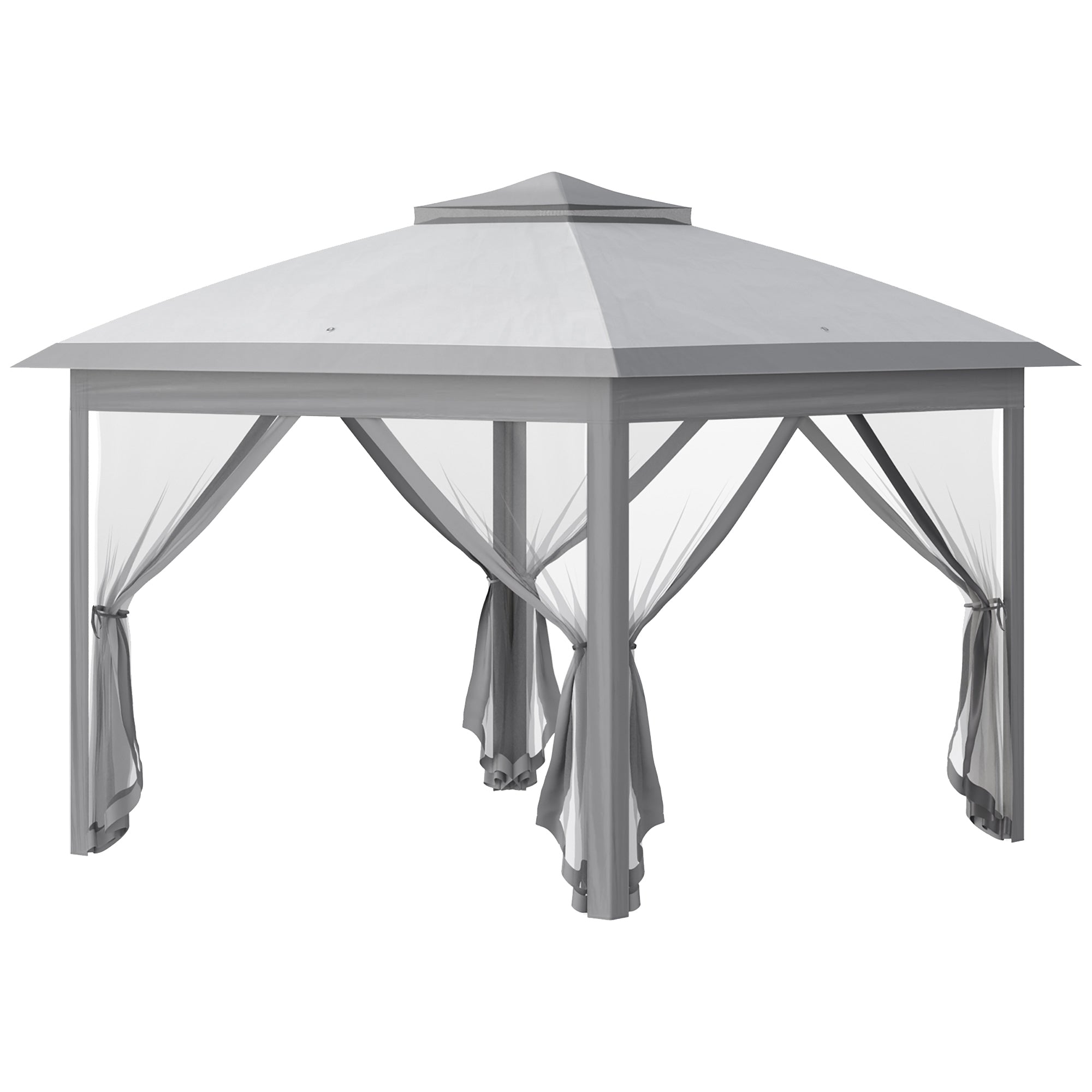 Outsunny Adjustable Height Folding Outdoor Gazebo with Mosquito Nets, 3.3 x 3.3 x 2.8 m, Grey