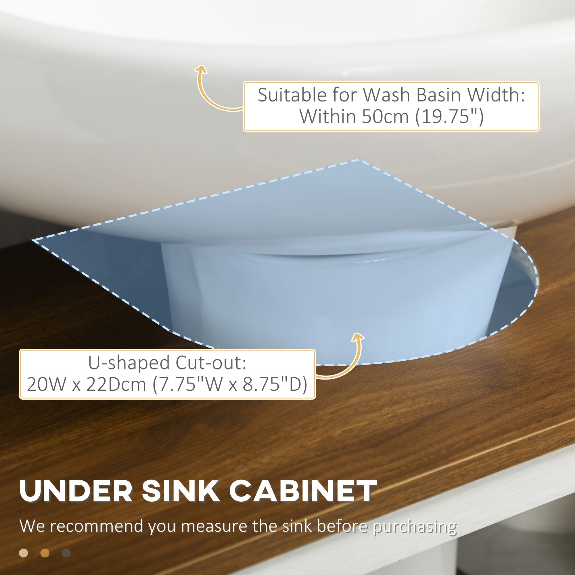 kleankin Bathroom Cabinet Under Sink with 2-Door Cabinet and Open Shelf, Chipboard, 60x30x60 cm - Borgè