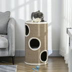 3-Tier Cat House with Sisal Scratching Post and Plush, Ø38x70cm, Brown