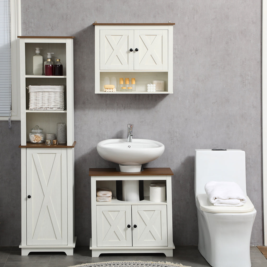 kleankin Bathroom Cabinet Under Sink with 2-Door Cabinet and Open Shelf, Chipboard, 60x30x60 cm - Borgè