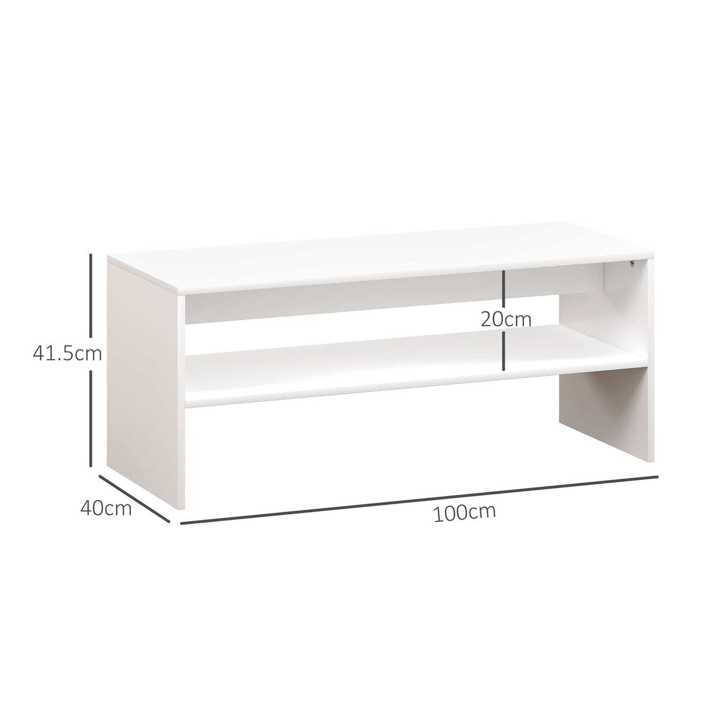 Modern 2-Tier Wooden Coffee Table with Open Shelf, 100x40x41.5cm, White