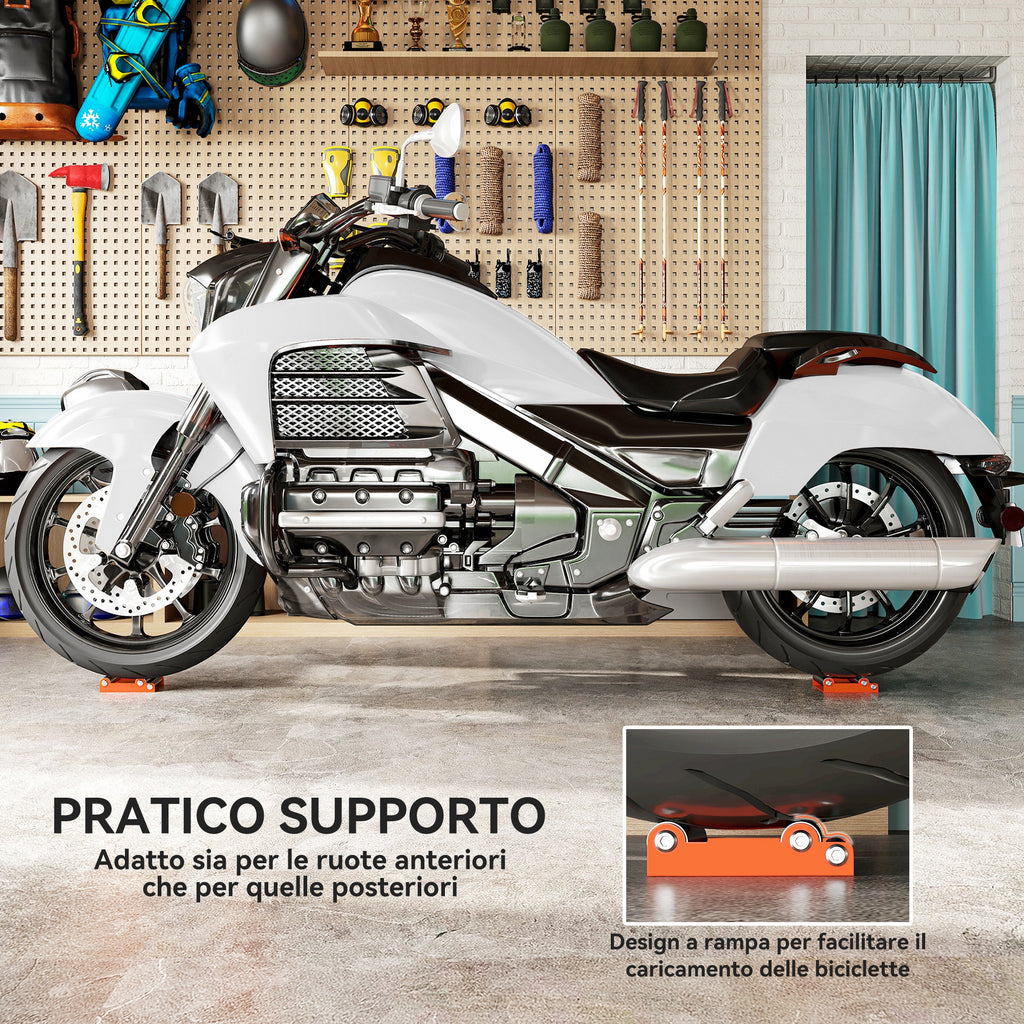 Motorcycle Stand with Non-Slip Support and 3 Rollers, Steel and Aluminum, 15x11.5x4 cm, Orange