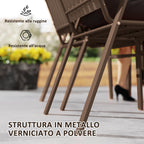 Set of 4 Stackable Outdoor Chairs with High Backrest and Armrests, in Steel and PP, 56x66x91 cm, Dark Brown