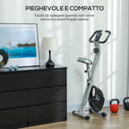 8-Level Magnetic Folding Exercise Bike with LCD Display, Wheels and Adjustable Seat, Grey and Black