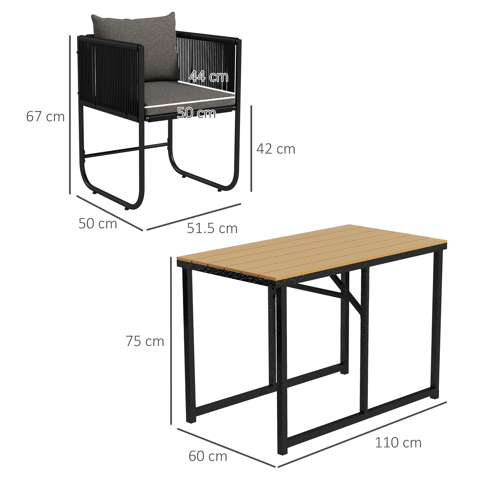 Opulent 3-Piece Garden Set by Outsunny: 2 Luxurious Chairs (50x51.5x67 cm) & Elegant Table (110x60x75 cm) in Composite Wood - Borgè