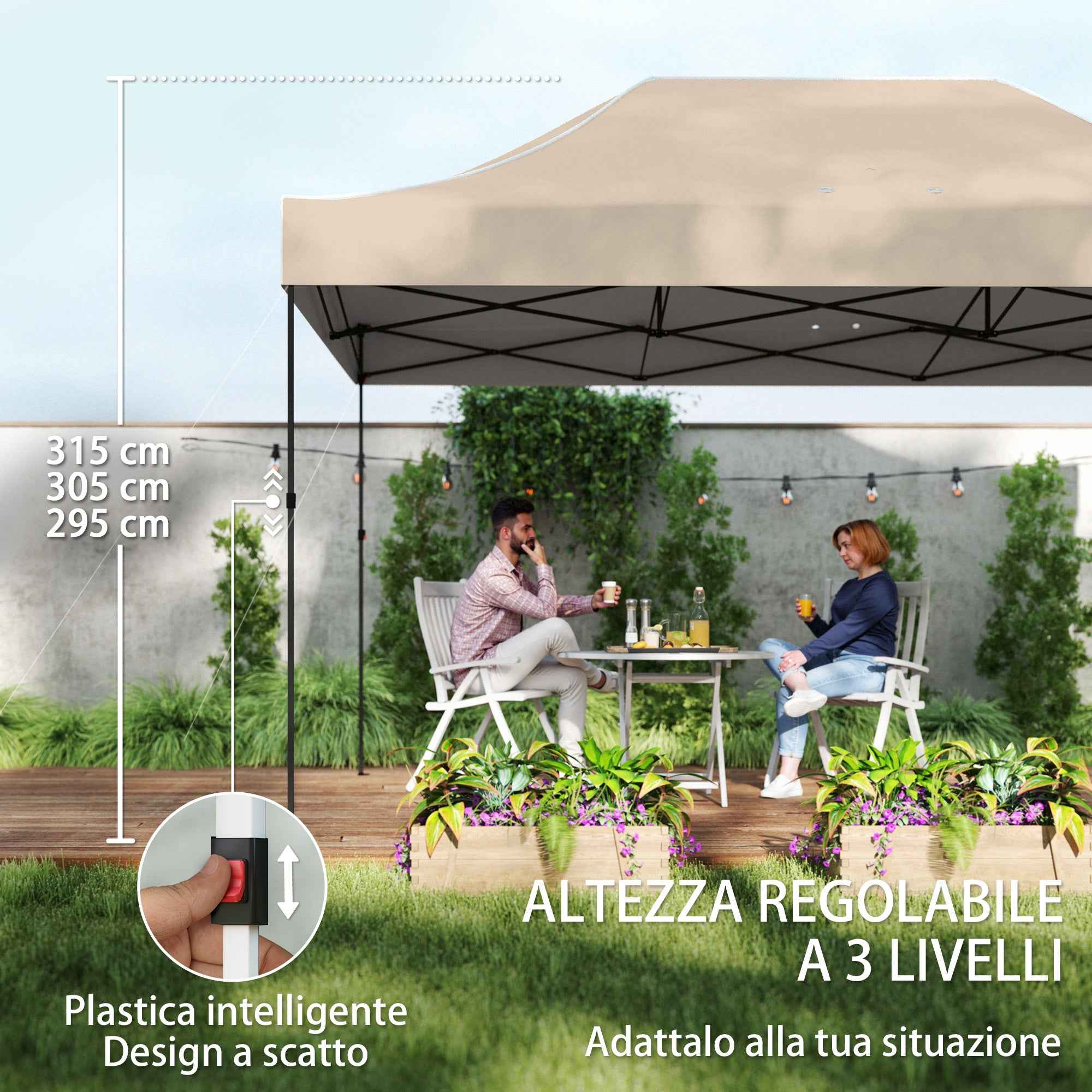 Outsunny Pop Up Folding Gazebo with Side Walls and Windows, 2.9 x 4.3 m, Metal and Oxford Fabric, Sand Brown