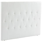 Double Bed Headboard Padded with Button Design, PU Leather and MDF, 160x7x120 cm, White