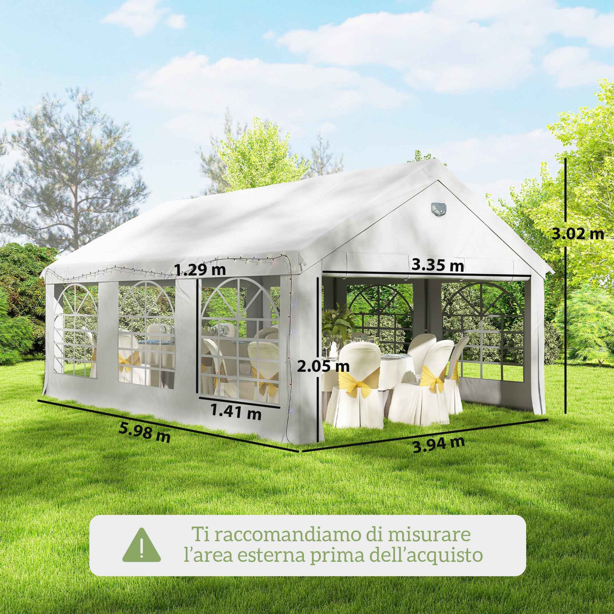 Outsunny 4x6m Party Tent with Windows and 4 Removable Side Walls, Steel and PE, White