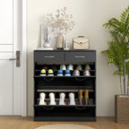 Shoe Rack of 12 Pairs with 2 Adjustable Internal Shelves and 2 Drawers, in Wood, 80x30x91.5 cm, Black