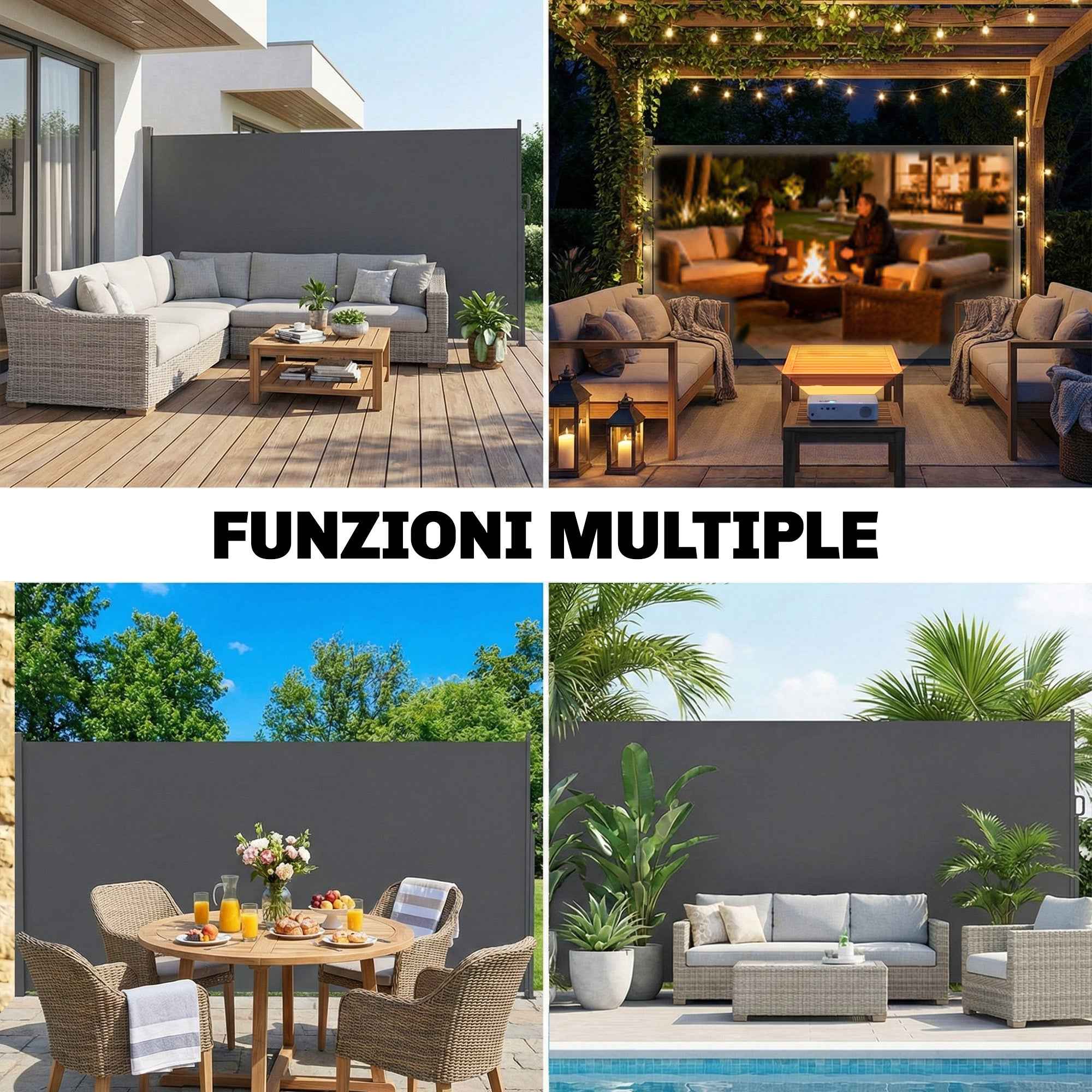 Outsunny Retractable Side Awning Waterproof and UV 50+, in Aluminum, Steel and Polyester, 420x185 cm, Dark Grey