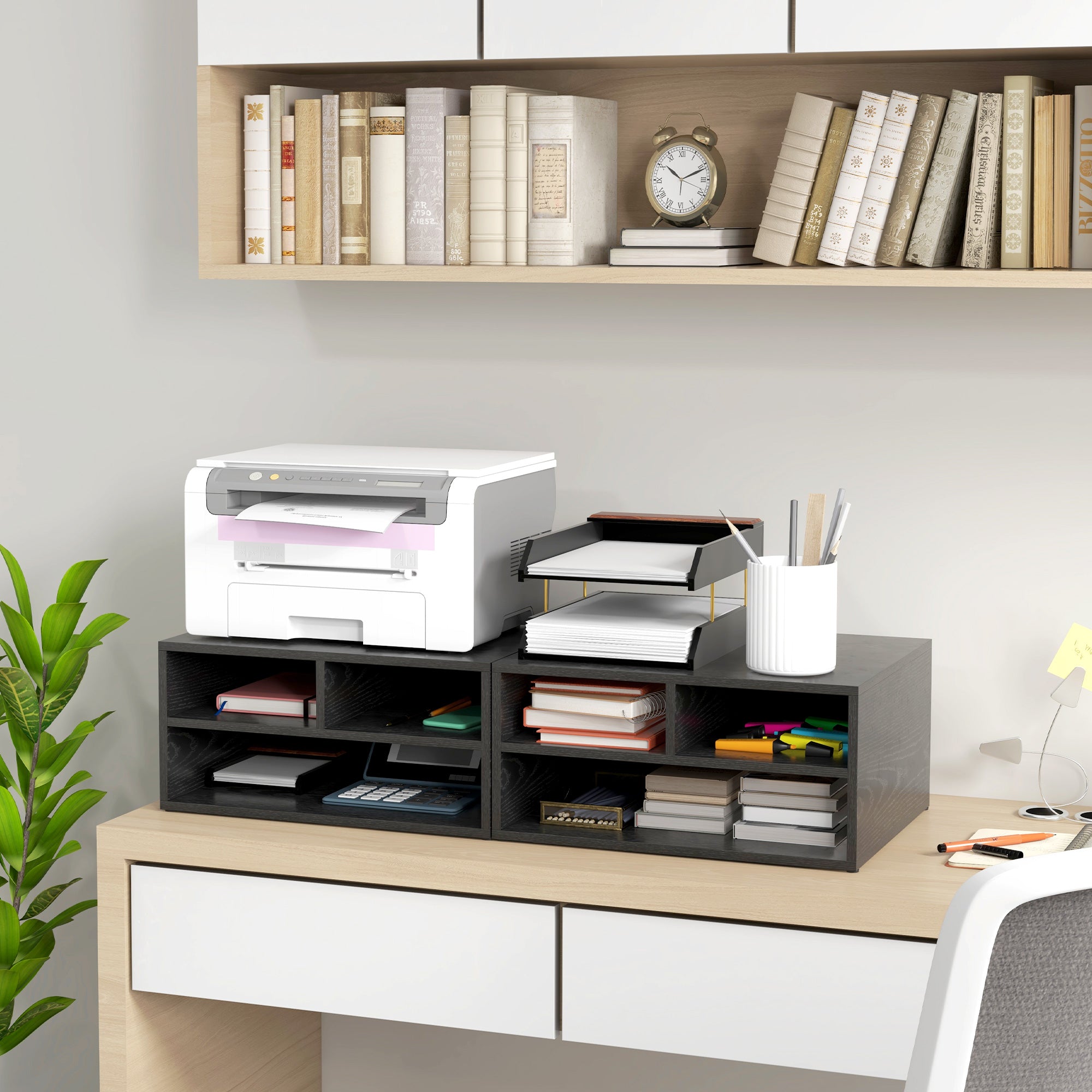 Office Printer Stand with 3 Open Shelves, 2 Levels, 47 x 40 x 22.5 cm, Black
