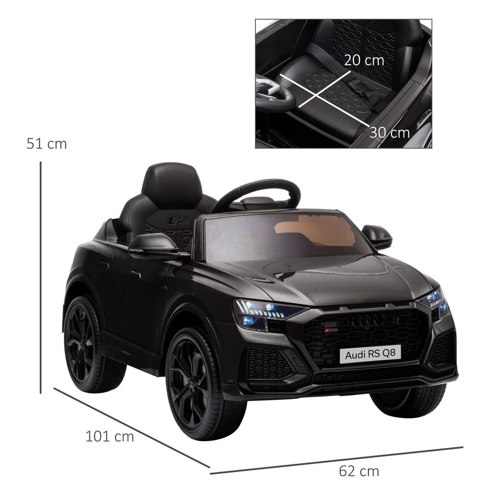 HOMCOM Electric Ride-On Toy Car for Kids 3-5 Years Old, 6V Audi RS Q8, 1.5-3km/h, with Remote Control and Music, Black