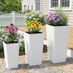 Outsunny Set of 3 Stackable Outdoor Planters with Wavy Pattern in Plastic, 42/55/65 cm, White