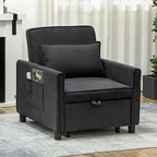 Reclining Armchair Bed with Side Pockets, in Velvet Effect Fabric, 74x84x81 cm, Dark Gray