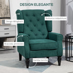 French Style Living Room Armchair with Padded Seat and Cushions, Polyester, 74x86x102 cm, Dark Green