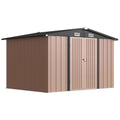 Outsunny 305 x 245 cm Metal Storage Shed, Sturdy Garden Shed with 4 Vents and Lockable Double Doors, Brown
