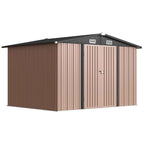 Outsunny 305 x 245 cm Metal Storage Shed, Sturdy Garden Shed with 4 Vents and Lockable Double Doors, Brown