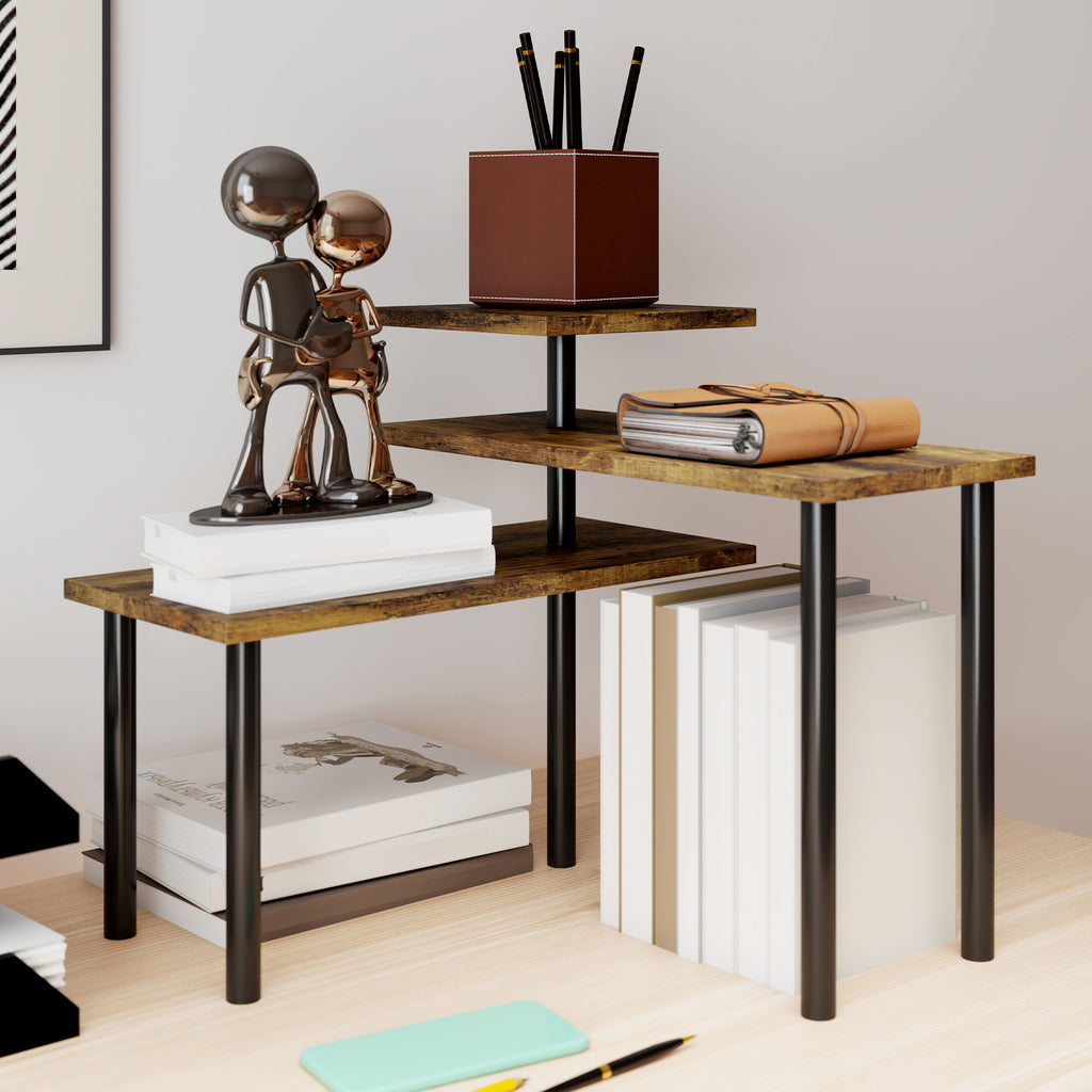 3-Tier Rotating Kitchen Shelf, Space-Saving, Wood and Steel, 40x10x36.5 cm, Rustic Brown