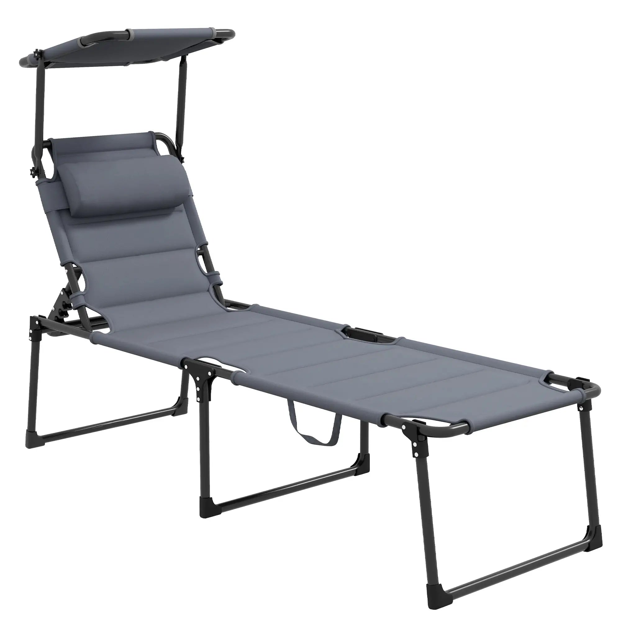 Foldable Sun Lounger with 4-Level Adjustable Backrest, Cushion and Padding, Grey
