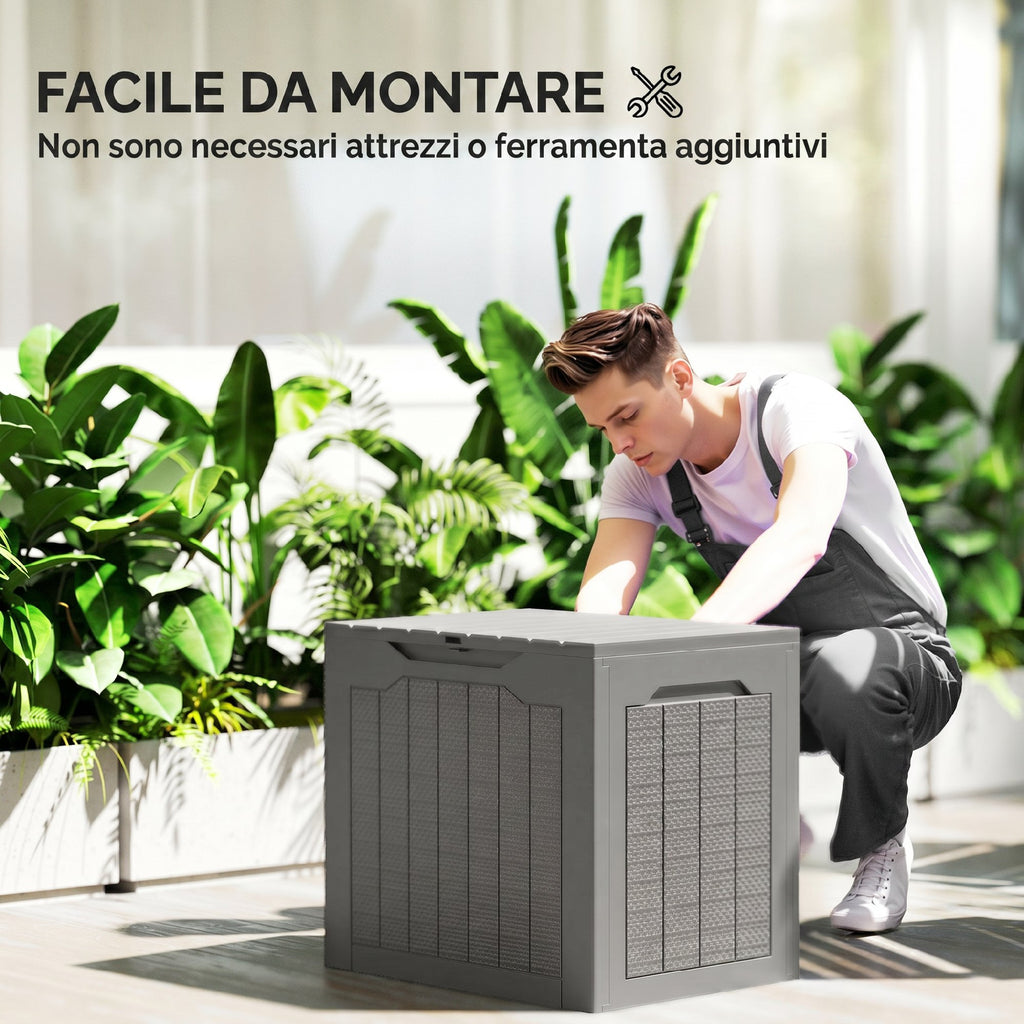 Outsunny Waterproof Garden Storage Box with Handles, PP, 56x41x50 cm, Khaki