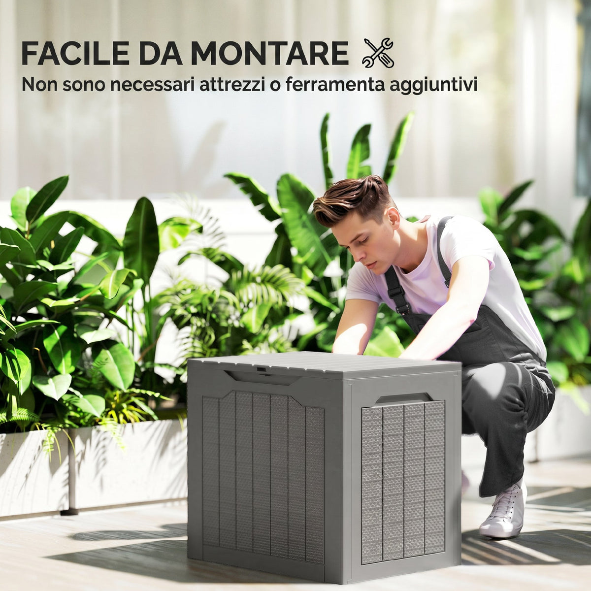 Outsunny Waterproof Garden Storage Box with Handles, PP, 56x41x50 cm, Khaki