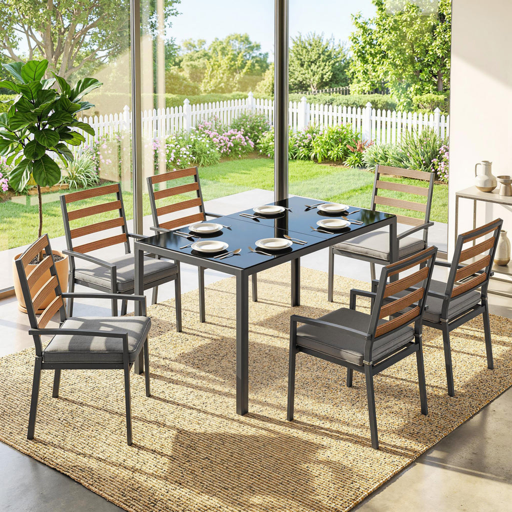 Outsunny 7-Piece Garden Dining Set with Table and 6 Chairs, Black