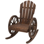 Adirondack Rocking Chair, Rustic Design with 2 Wheels, Burnt Spruce Wood, 88x68x92cm - Borge' Group Limited
