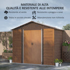 Wood Effect Steel Garden Shed with Double Sliding Doors, 236x196x208 cm, Brown