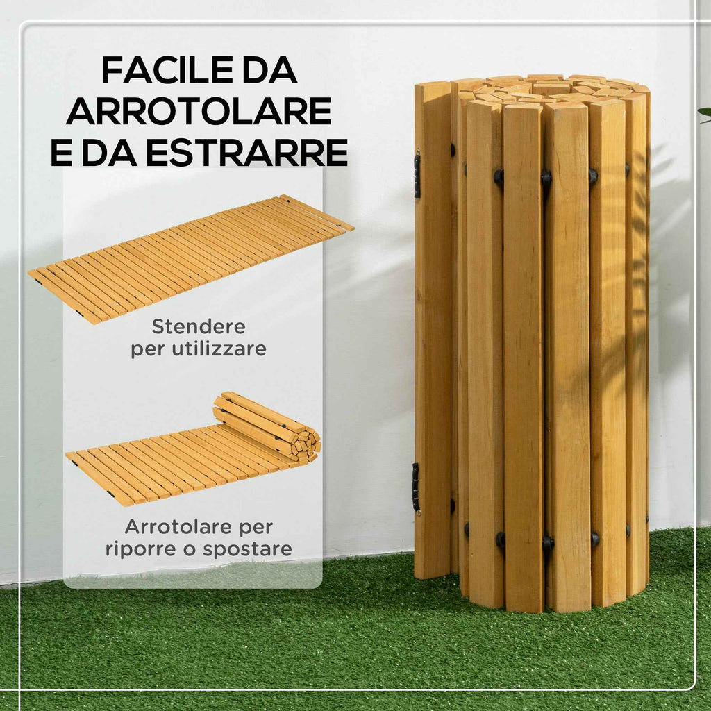 Outsunny Garden Walkway with Rollable and Semi-Flexible Slats, in Fir Wood, 185x60 cm, Yellow