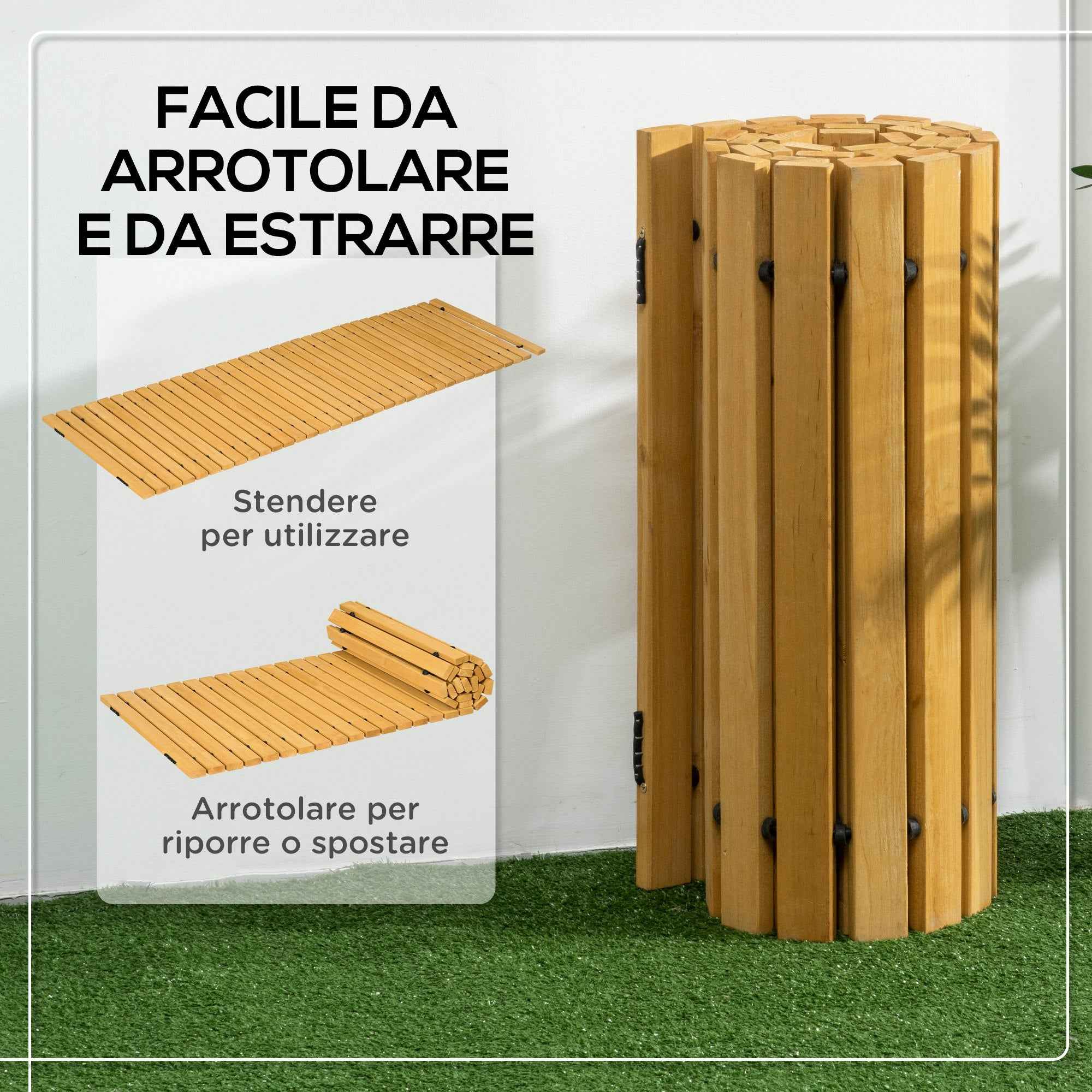 Outsunny Garden Walkway with Rollable and Semi-Flexible Slats, in Fir Wood, 185x60 cm, Yellow